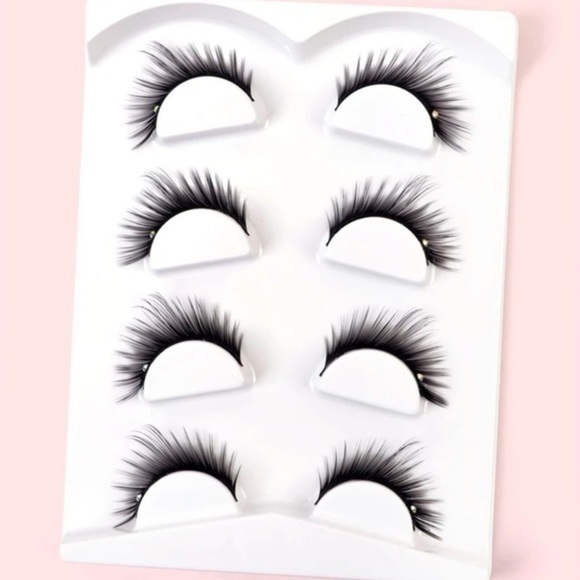 4 pairs Rhinestone False Eyelashes Black Falsies Strip Lashes Eyelash Extension - Picture 3 of 8